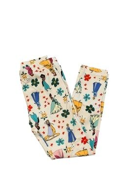 Hanna Andersson Cream Leggings with Multicolor Disney Princess & Floral Print